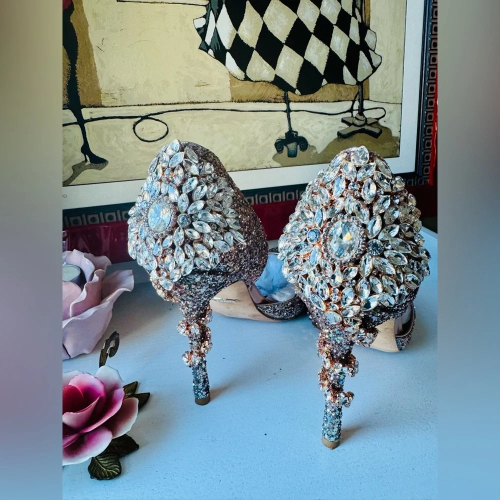 Badgley Mischka Sparkling Rose Gold Heels - Picture 6 of 12
